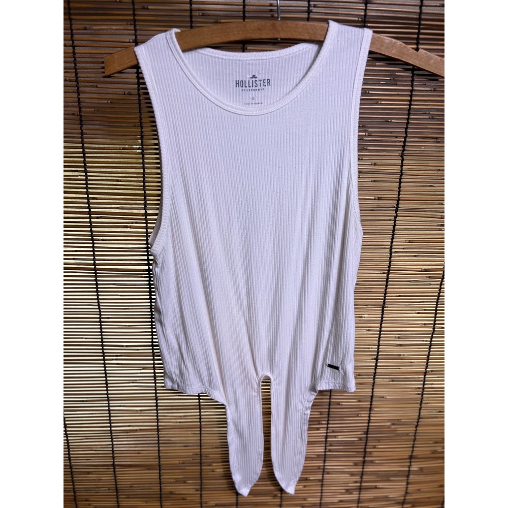 Hollister White Ribbed Tie Front Sleeveless Tank Top Small Sleeveless Rib Knit